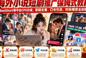 海外小说短剧推广保姆式教程|ReelShort等平台CPS分成,剪辑去重、口令引流、对标爆款全流程变现课
