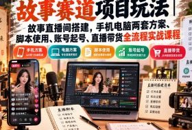 故事赛道项目玩法|故事直播间搭建,手机电脑两套方案、脚本使用、账号起号、直播带货全流程实战课程