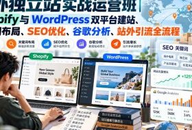 海外独立站实战运营班|Shopify与WordPress双平台建站、关键词布局、SEO优化、谷歌分析、站外引流全流程