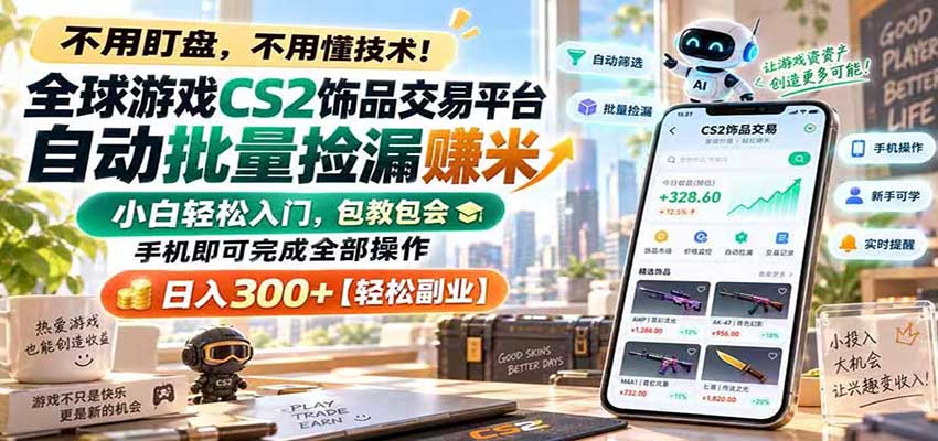 全球游戏CS2饰品交易平台自动批量捡漏赚米,手机即可完成全部操作,日入300+ 全球游戏CS2饰品交易平台自动批量捡漏赚米,手机即可完成全部操作,日入300+
