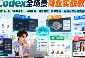 【无水印】Codex全场景商业实战教学,掌握知识库、Skill开发、CAD任务、网站开发、视频生成、电商运营与直播管理等