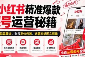 小红书精准爆款起号运营秘籍,从平台底层算法、账号定位包装、选题对标图文剪辑,小白从零起号全流程