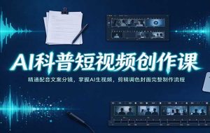 AI科普短视频创作课：精通配音文案分镜，掌握AI生视频，剪辑调色封面完整制作流程