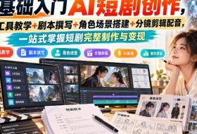 零基础入门AI短剧创作,全套工具教学+剧本撰写+角色场景搭建+分镜剪辑配音,一站式掌握短剧完整制作与变现