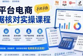 多平台电商数据核对实操课程,手把手教账单核对、账务处理、成本结转、个体户税务申报与发票开具
