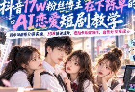抖音17W粉丝博主在下陈卓的AI恋爱短剧教学,提示词融图分镜实操,30秒快速成片,低抽卡高效制作,直接分发变现