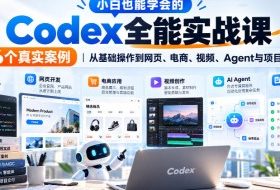 小白也能学会的Codex全能实战课|36个真实案例,从基础操作到网页、电商、视频、Agent与项目交付