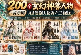 200个玄幻神兽人物+提示词ai漫剧人物资产三视图