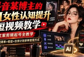 抖音某博主的Ai女性认知提升短视频教学,文案剪辑起号全教学,解锁商单+收徒+伙伴计划多种变现方式