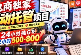 电商独家自动托管项目,24小时挂G,2小时500-800,附全套工具【揭秘】