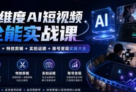 全维度AI短视频全能实战课，AI成片+特效剪辑+实拍运镜+账号变现实操大全