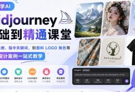 轻松学AI Midjourney基础到精通课堂，从账号注册、指令关键词，到面料LOGO角色等商业设计案例一站式教学