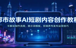 都市故事AI短剧内容创作教程：半解说制作流程，提示词模板，剪辑养号发布运营技巧