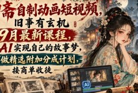 聊斋自制动画短视频，旧事有玄机9月最新课程，用AI实现自己的故事梦，可做精选附加分成计划，接商单收徒