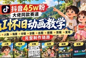 抖音45W粉大佬同款赛道AI怀旧动画实战课：拆解脚本→人物→场景→分镜→出图→视频→剪辑→发布完整制作链路