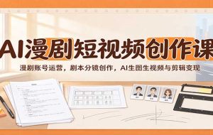 AI漫剧短视频创作课：漫剧账号运营，剧本分镜创作，AI生图生视频与剪辑变现