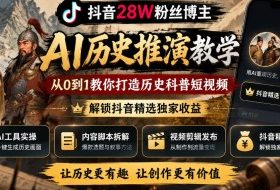 抖音28W粉丝博主的AI历史推演教学,从0到1教你打造历史科普短视频,解锁抖音精选独家收益