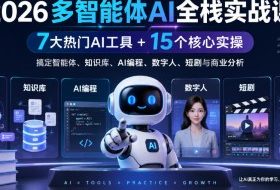 【无水印】2026多智能体AI全栈实战课|7大热门AI工具+15个核心实操,搞定智能体、知识库、AI编程、数字人、短剧与商业分析
