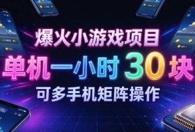 爆火小游戏撸金项目,实测单机一小时30+,可多手机矩阵操作,新手看完一遍就能上手【揭秘】