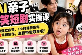 AI亲子搞笑短剧实操课,对标爆款账号,1小时课程带你0基础掌握制作,涨粉带货双丰收