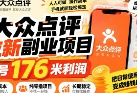 【无水印】大众点评拉新副业项目,单号176米利润,纯零撸项目