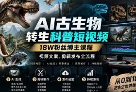 AI古生物转生科普短视频,18W粉丝博主课程,视频文案、剪辑发布全流程