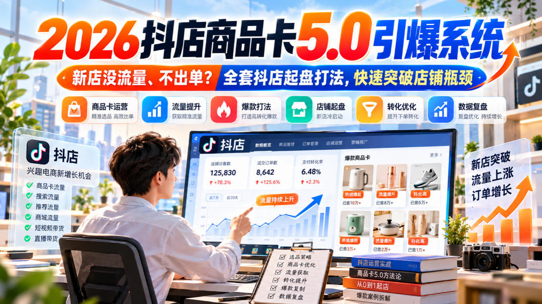 2026抖店商品卡5.0引爆店铺流量，新店没流量、不出单？全套抖店起盘打法，快速突破店铺瓶颈
