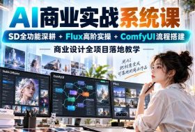 AI商业实战系统课｜SD全功能深耕+Flux高阶实操+Comfyui流程搭建，商业设计全项目落地教学