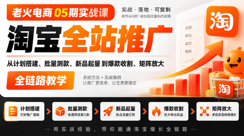 老火电商05期实战课｜淘宝全站推广从计划搭建、批量测款、新品起量到爆款收割、矩阵放大全链路教学