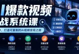 AI爆款视频实战系统课|赛道定位、爆款选题、AI成片、流量运营、数据复盘、多维变现全链路教学