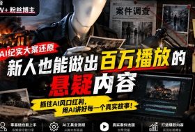 抖音8W粉丝博主的AI纪实大案还原教学，新人也能做出百W播放的悬疑内容，抓住AI风口红利，用AI讲好每一个真实故事