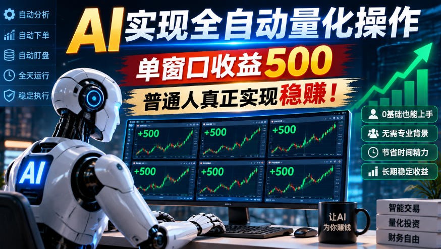 AI实现全自动量化,单窗口月入收益500,别嫌收益少,靠谱最重要! AI实现全自动量化,单窗口月入收益500,别嫌收益少,靠谱最重要!