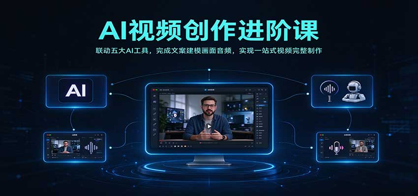 AI视频创作进阶课:联动五大AI工具,完成文案建模画面音频,实现一站式视频完整制作 AI视频创作进阶课:联动五大AI工具,完成文案建模画面音频,实现一站式视频完整制作