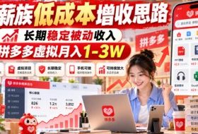 工薪族低成本增收思路，长期稳定被动收入，拼多多虚拟月入1-3W