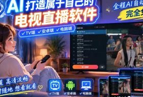一个提示词，AI全自动做出电视直播软件，电脑、安卓、电视三端通用，完全免费，画质流畅不卡顿