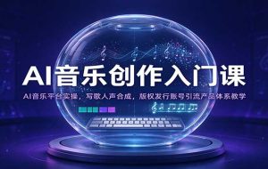 AI音乐创作入门课:AI音乐平台实操,写歌人声合成,版权发行账号引流产品体系教学