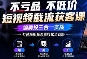 不亏品不低价短视频截流获客课，编剪投三合一实战，打通短视频流量转化全链路