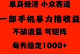 26年暴力单身经济,稳定日入500-1k,不缺流量,流量极大,冷门小众赛道,门槛低小白轻松上手【揭秘】