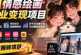 AI情感绘画副业变现项目|零基础手机实操,情感搞笑短视频制作,多平台流量分成轻松賺副业收益