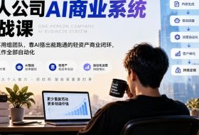 一人公司AI商业系统实战课，一个人不用组团队，靠AI搭出能跑通的轻资产商业闭环，把重复工作全部自动化