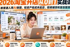 2026淘宝开店从0到1实战课，教普通人用AI做图、轻资产低成本起店，拒绝铺货和盲目囤货