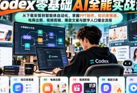 Codex零基础AI全能实战课:从下载安装到智能体自动化,掌握知识库搭建、电商出图、视频剪辑、爆款文案与数字人口播全流程