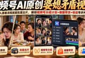 视频号ai原创婆媳矛盾视频，普通人跟着流程就能批量出片，解锁视频号分成计划+橱窗带货+收徒等多种收益