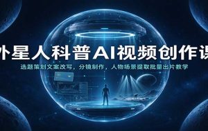 外星人科普AI视频创作课:选题策划文案改写,分镜制作,人物场景提取批量出片教学