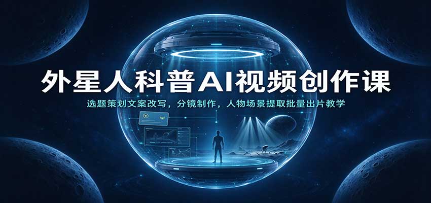 外星人科普AI视频创作课：选题策划文案改写，分镜制作，人物场景提取批量出片教学