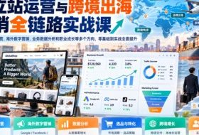 独立站运营与跨境出海营销全链路实战课,覆盖独立站运营、海外数字营销、业务数据分析和职业成长等多个方向,零基础到实战全面提升
