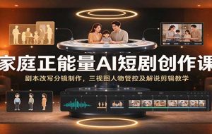 家庭正能量AI短剧创作课：剧本改写分镜制作，三视图人物管控及解说剪辑教学
