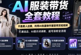 抖音AI服装带货全套教程，不靠真人出镜，利用AI批量制作服装带货短视频，打通选品、AI提示词调教、起号涨粉全流程