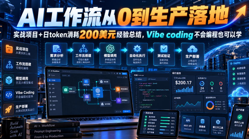 AI工作流从0到生产落地,实战项目+日token消耗200美刀经验总结,Vibe coding不会编程也可以学