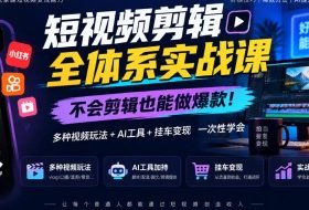 短视频剪辑全体系实战课,不会剪辑也能做爆款,多种视频玩法+AI工具+挂车变现一次性学